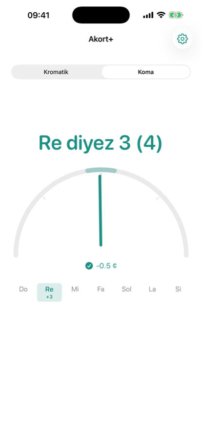 Akort+ koma modunda Re diyez 3 perdesini gösteriyor